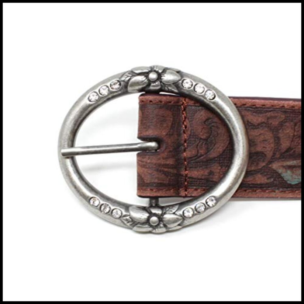 Distressed Leather Belt with Rhinestone Buckle Vintage Western Boho Style - Picture 5 of 7